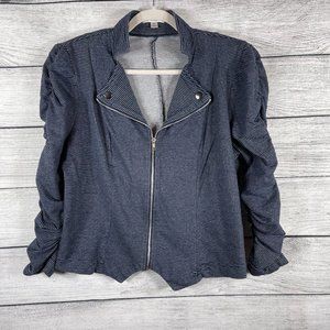 ]John Paul Richard Ruched Sleeves Zippered Navy White Stripes Jacket Sz XL